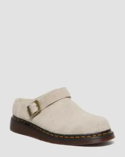 Isham Imitatie Schapenvacht Gevoerde Suède Mules in Vintage Taupe