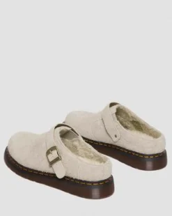 Isham Imitatie Schapenvacht Gevoerde Suède Mules in Vintage Taupe
