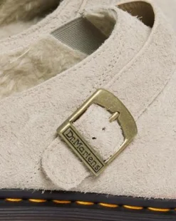 Isham Imitatie Schapenvacht Gevoerde Suède Mules in Vintage Taupe