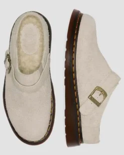 Isham Imitatie Schapenvacht Gevoerde Suède Mules in Vintage Taupe