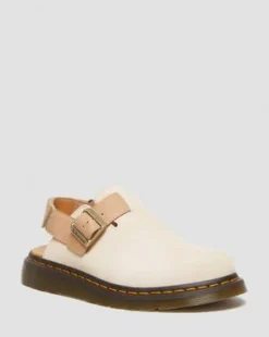Jorge II Suède & Leren Slingback Mules in Parchment Beige