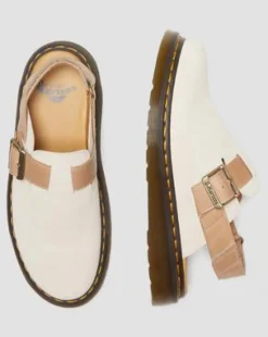 Jorge II Suède & Leren Slingback Mules in Parchment Beige