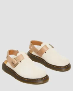 Jorge II Suède & Leren Slingback Mules in Parchment Beige