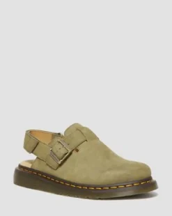 Jorge II Tumbled Nubuck Leren Slingback Mules in Muted Olive