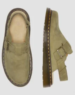 Jorge II Tumbled Nubuck Leren Slingback Mules in Muted Olive
