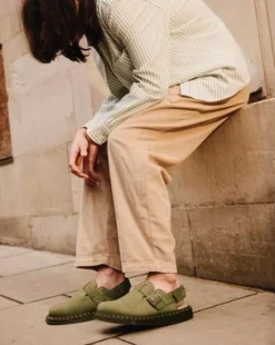 Jorge II Tumbled Nubuck Leren Slingback Mules in Muted Olive