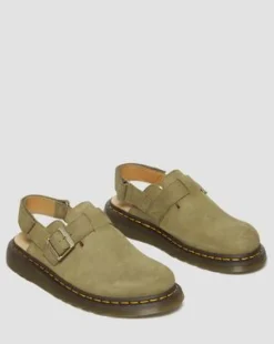 Jorge II Tumbled Nubuck Leren Slingback Mules in Muted Olive