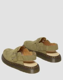 Jorge II Tumbled Nubuck Leren Slingback Mules in Muted Olive