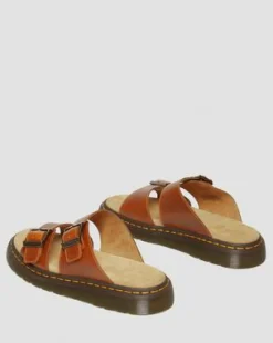 Josef Leren Gesp Slide Sandalen in Oak