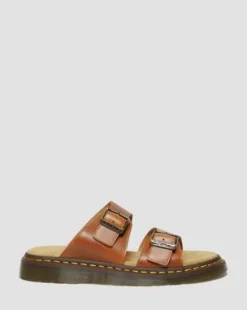 Josef Leren Gesp Slide Sandalen in Oak