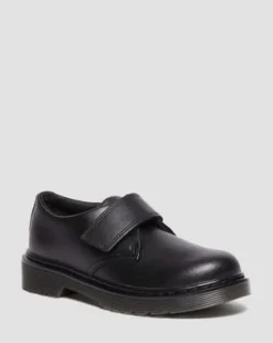 Junior Kamron Leren Velcro Oxford Schoenen met Band in Zwart