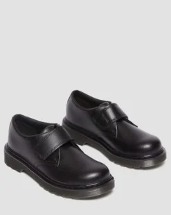 Junior Kamron Leren Velcro Oxford Schoenen met Band in Zwart
