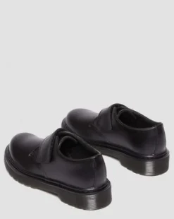 Junior Kamron Leren Velcro Oxford Schoenen met Band in Zwart