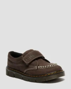 Junior Raffe Getrommeld Nubuck Schoenen met Band in Donkerbruin