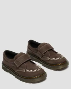 Junior Raffe Getrommeld Nubuck Schoenen met Band in Donkerbruin