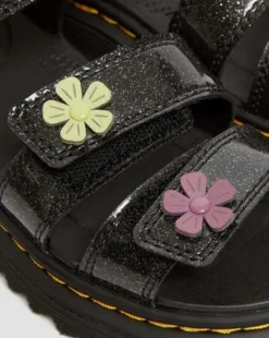 Klaire Gecoat Glitter Klittenband Sandalen voor Kinderen in Black
