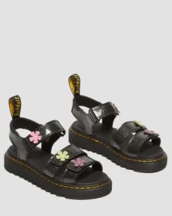 Klaire Gecoat Glitter Klittenband Sandalen voor Kinderen in Black