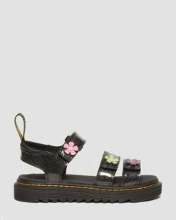 Klaire Gecoat Glitter Klittenband Sandalen voor Kinderen in Black