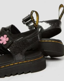 Klaire Gecoat Glitter Klittenband Sandalen voor Kinderen in Black