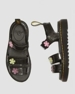 Klaire Gecoat Glitter Klittenband Sandalen voor Kinderen in Black
