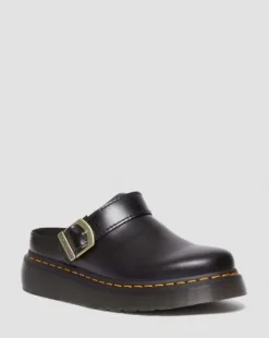 Laketen Leren Platform Mules in Zwart
