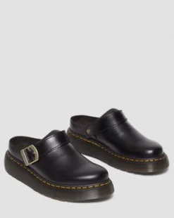 Laketen Leren Platform Mules in Zwart