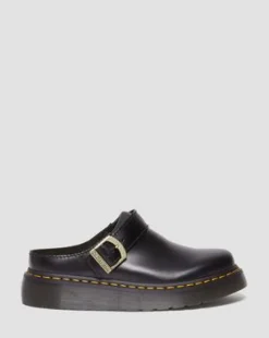 Laketen Leren Platform Mules in Zwart