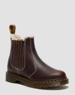 2976 Leonore II Met Imitatiebont Gevoerde Grizzly Leren Chelsea Boots in Donkerbruin