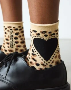 Leopard Heart sokken in katoenmix in Licht Bruin