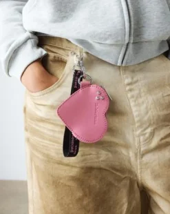 Leren Hartvormige Sleutelhanger Handtas in Dms Roze