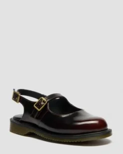 Madaline Mary Jane Rub-Off Leren Slingback Schoenen in Cherry Red