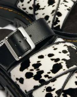 Mattison Slide Dalmatian Hair-On Leren Sandalen in Crème & Zwart