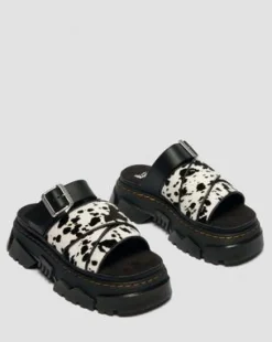 Mattison Slide Dalmatian Hair-On Leren Sandalen in Crème & Zwart