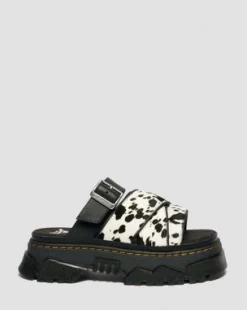 Mattison Slide Dalmatian Hair-On Leren Sandalen in Crème & Zwart