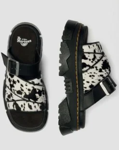 Mattison Slide Dalmatian Hair-On Leren Sandalen in Crème & Zwart