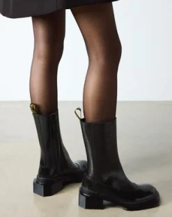Maybole Hoge Lakleren Chelsea Boots met Vierkante Neus in Zwart