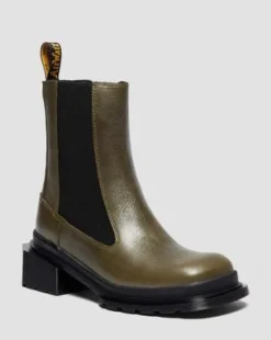Maybole Leren Chelsea Boots met Vierkante Neus in Olijfkleurig Groen