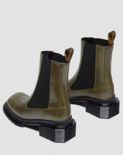Maybole Leren Chelsea Boots met Vierkante Neus in Olijfkleurig Groen