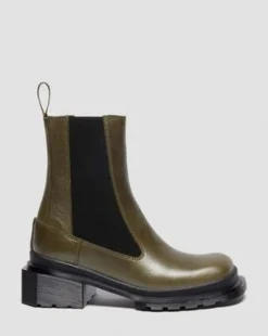 Maybole Leren Chelsea Boots met Vierkante Neus in Olijfkleurig Groen