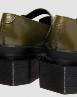 Maybole Leren Mary Jane Schoenen met Vierkante Neus in Olijfkleurig Groen