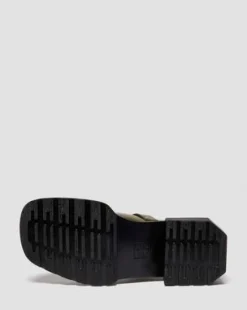 Maybole Leren Mary Jane Schoenen met Vierkante Neus in Olijfkleurig Groen