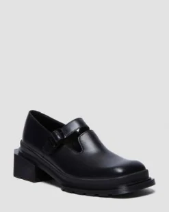 Maybole Leren Mary Jane Schoenen met Vierkante Neus in Zwart