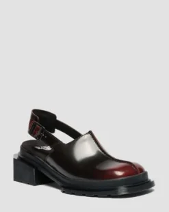 Maybole Rub-Off Leren Mules met Vierkante Neus in Cherry Red