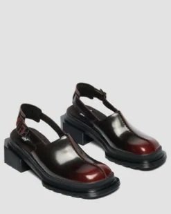 Maybole Rub-Off Leren Mules met Vierkante Neus in Cherry Red