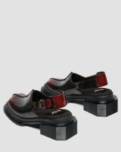 Maybole Rub-Off Leren Mules met Vierkante Neus in Cherry Red