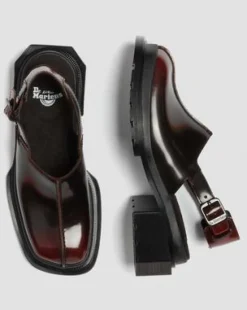 Maybole Rub-Off Leren Mules met Vierkante Neus in Cherry Red
