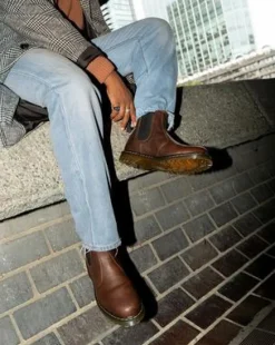 2976 Met Imitatiebont Gevoerde Grizzly Leren Chelsea Boots in Donkerbruin