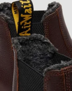 2976 Met Imitatiebont Gevoerde Grizzly Leren Chelsea Boots in Donkerbruin