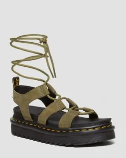 Nartilla Tumbled Nubuck Leren Gladiator Sandalen in Muted Olive