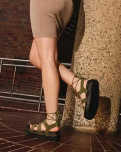 Nartilla Tumbled Nubuck Leren Gladiator Sandalen in Muted Olive